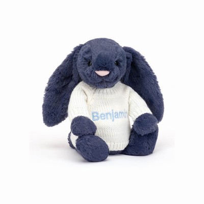 Jellycat Bashful Navy Bunny with Cream Jumper USA | 97365FUWI